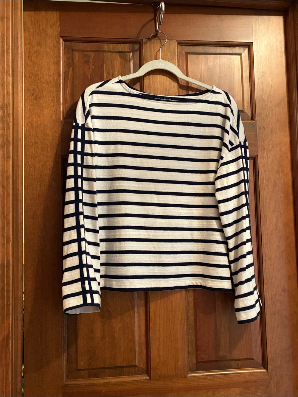 LOFT Navy and White Striped Crewneck Top
